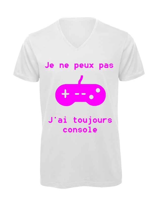 T-shirt homme col v "Je peux pas j'ai toujours console"
