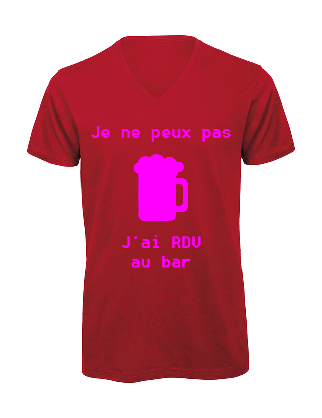 T-shirt homme col v "Je peux pas j'ai encore rdv au bar"
