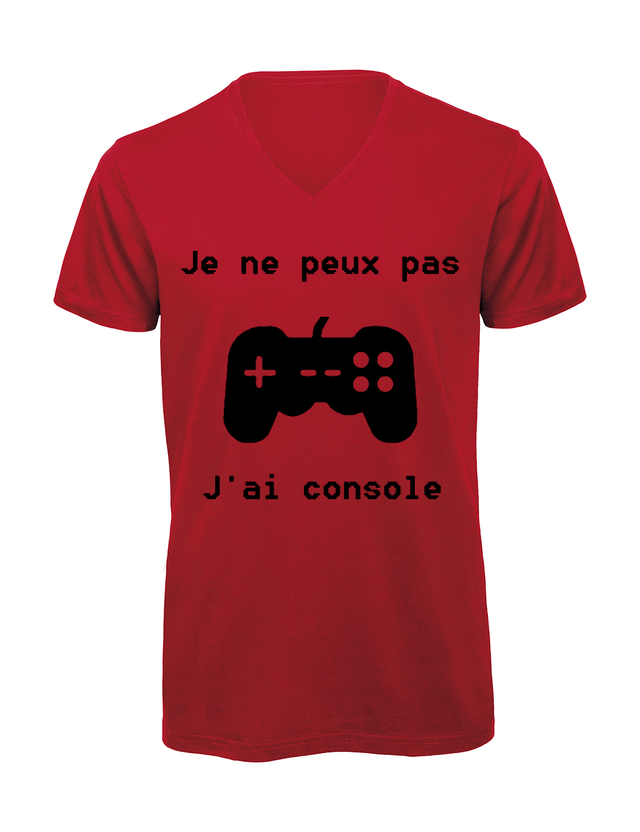 T-shirt homme col v "Je peux pas j'ai console"