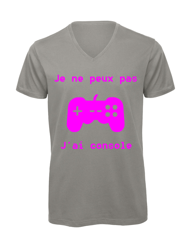 T-shirt homme col v "Je peux pas j'ai console"