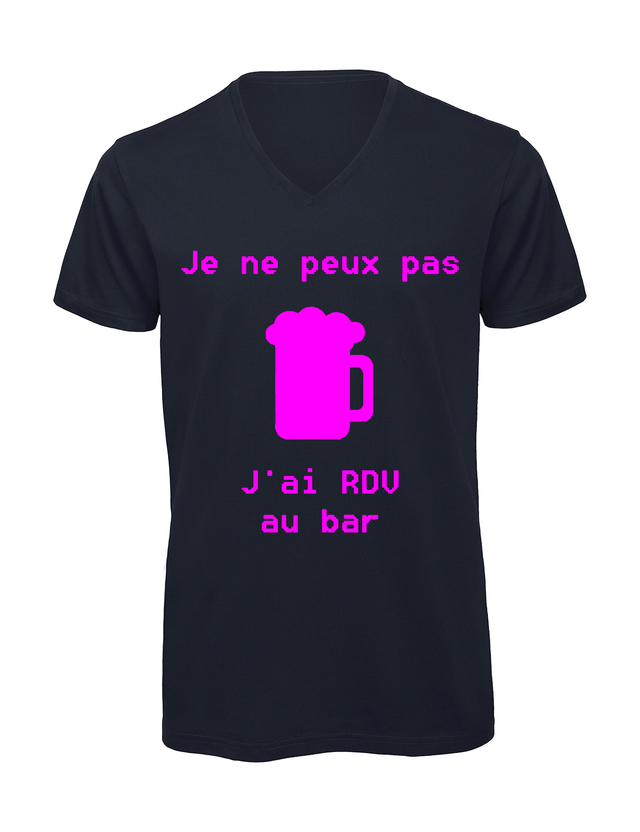 T-shirt homme col v "Je peux pas j'ai encore rdv au bar"