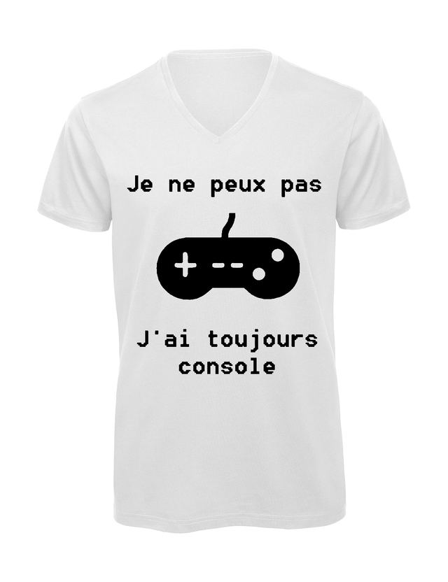 T-shirt homme col v "Je peux pas j'ai toujours console"
