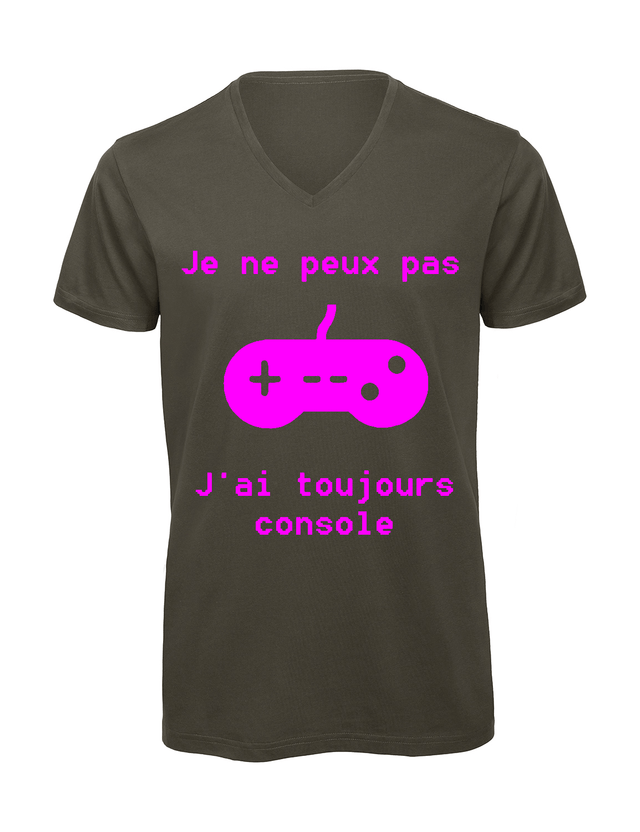 T-shirt homme col v "Je peux pas j'ai toujours console"