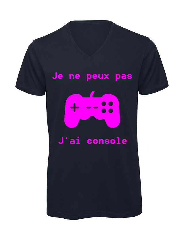 T-shirt homme col v "Je peux pas j'ai console"