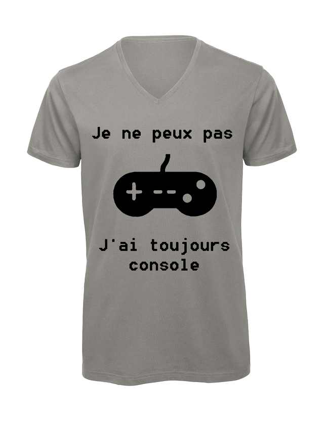T-shirt homme col v "Je peux pas j'ai toujours console"