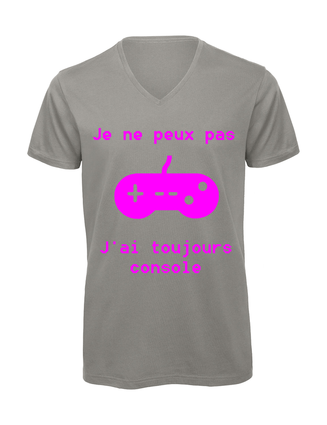T-shirt homme col v "Je peux pas j'ai toujours console"