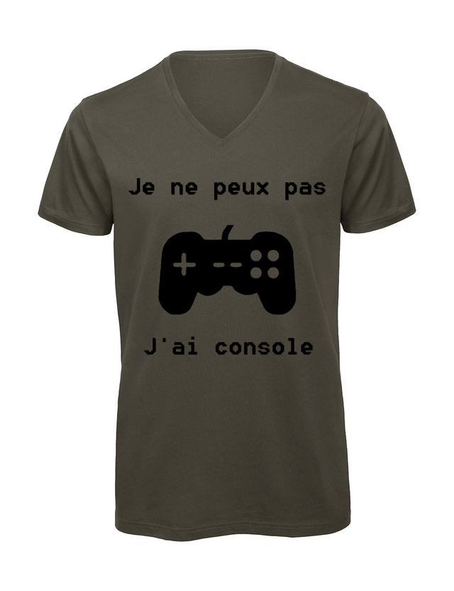 T-shirt homme col v "Je peux pas j'ai console"