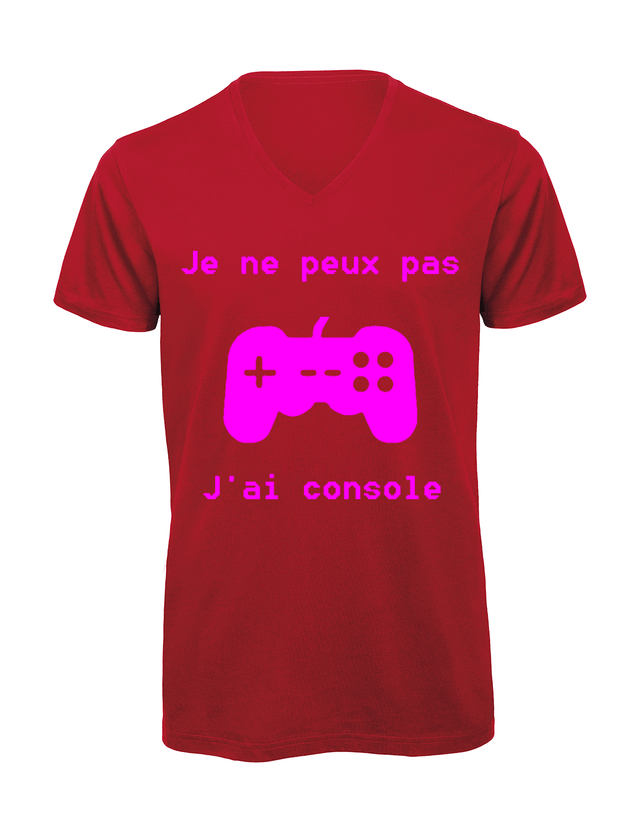 T-shirt homme col v "Je peux pas j'ai console"