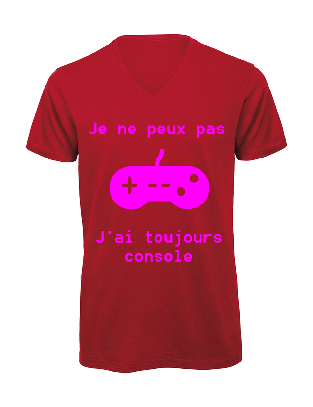 T-shirt homme col v "Je peux pas j'ai toujours console"
