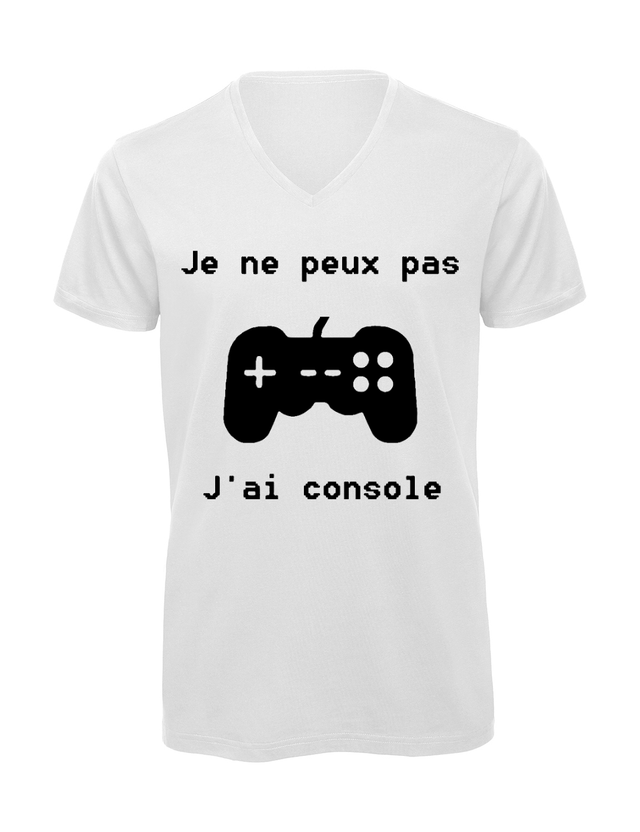 T-shirt homme col v "Je peux pas j'ai console"