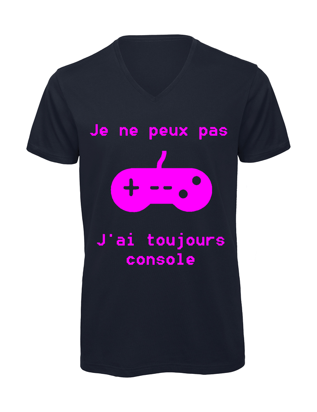 T-shirt homme col v "Je peux pas j'ai toujours console"