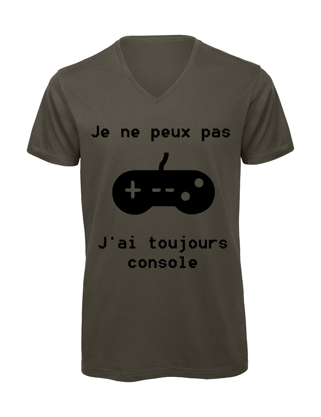 T-shirt homme col v "Je peux pas j'ai toujours console"