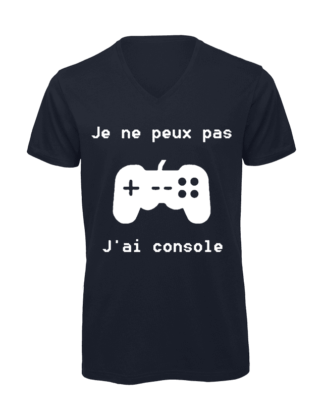 T-shirt homme col v &quot;Je peux pas j&#039;ai console&quot;