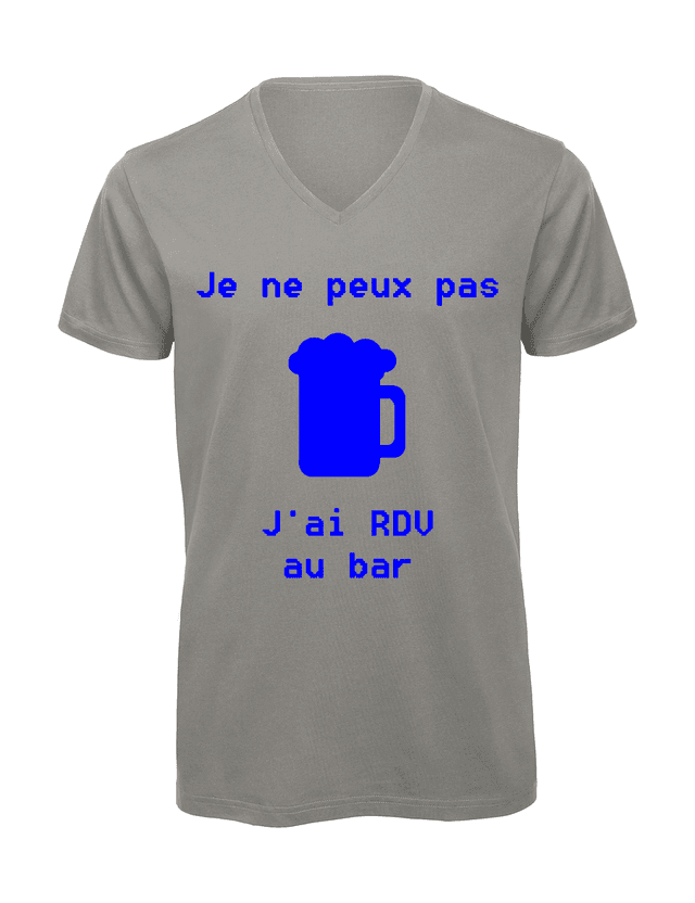T-shirt homme col v &quot;Je peux pas j&#039;ai encore rdv au bar&quot;